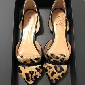 Black patent leopard hair pointed flats